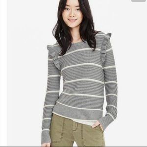 Banana Republic Ruffle Stripe Crewneck Sweater – Grey & White | Size M
